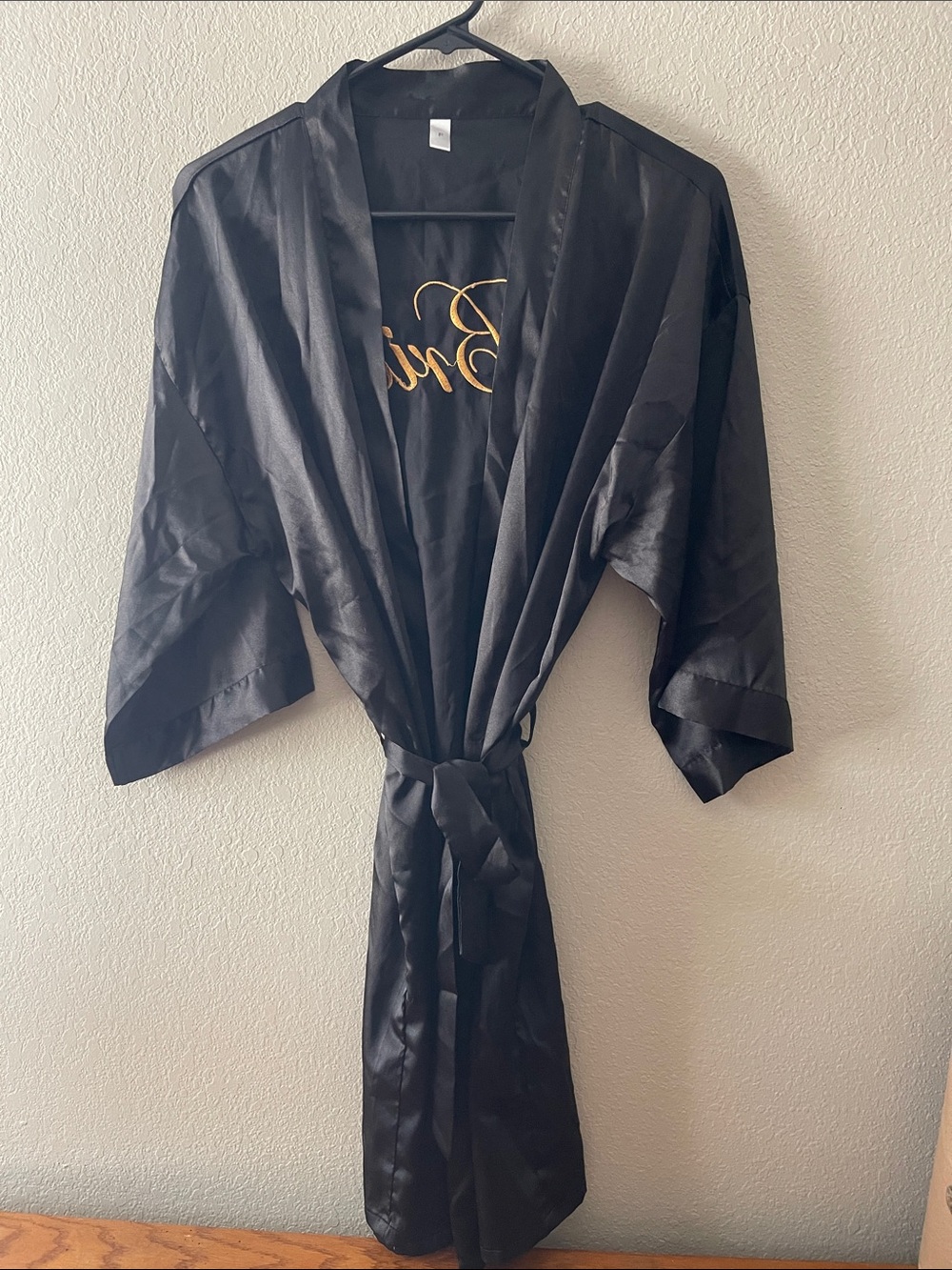 Black 'Bride' Satin Robe with Gold Script - Picture 2 of 2
